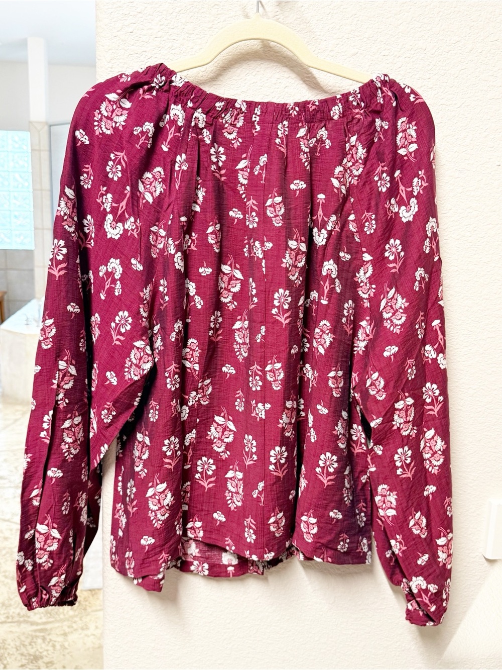 NEW Loft Floral Cinched Scoop Neck Top XL Cranberry Bliss NWT - Picture 5 of 7